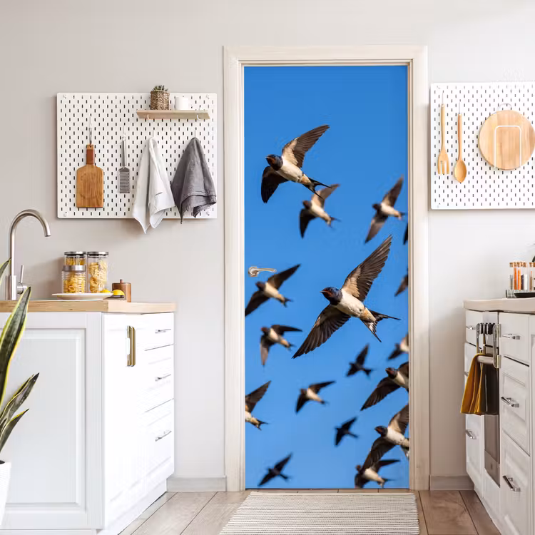 Zwaluwen - Vliegen - Blauw deurposter klein -sfeer5