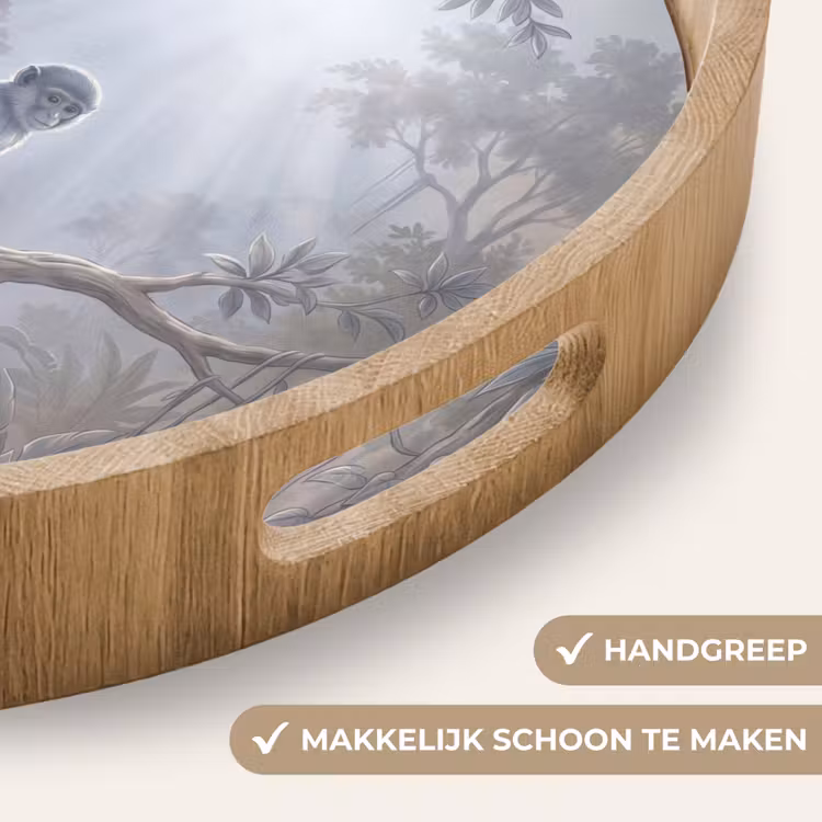 Aap - Boom - Jungle - Natuur - Grijs Dienblad Rond middel -USP_HandgreepNL