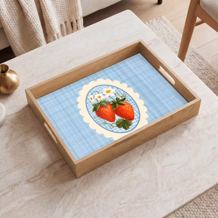 Aardbeien - Lijst - Rood - Geruit Dienblad Rechthoek middel -sfeer1