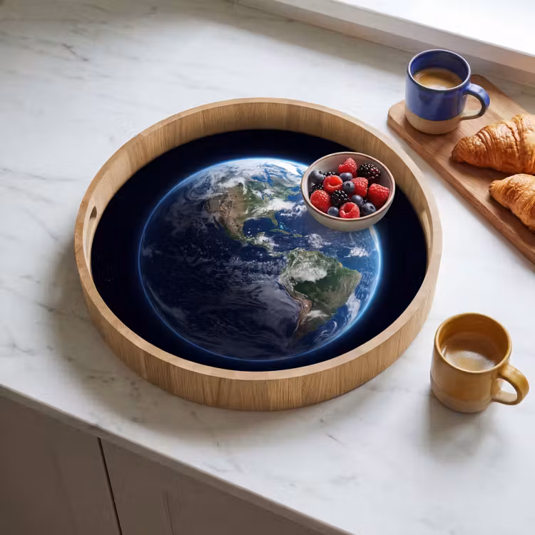 Dienblad - Aarde - Ruimte - Kosmos - Aarde - Ruimte - Kosmos Dienblad Rond middel