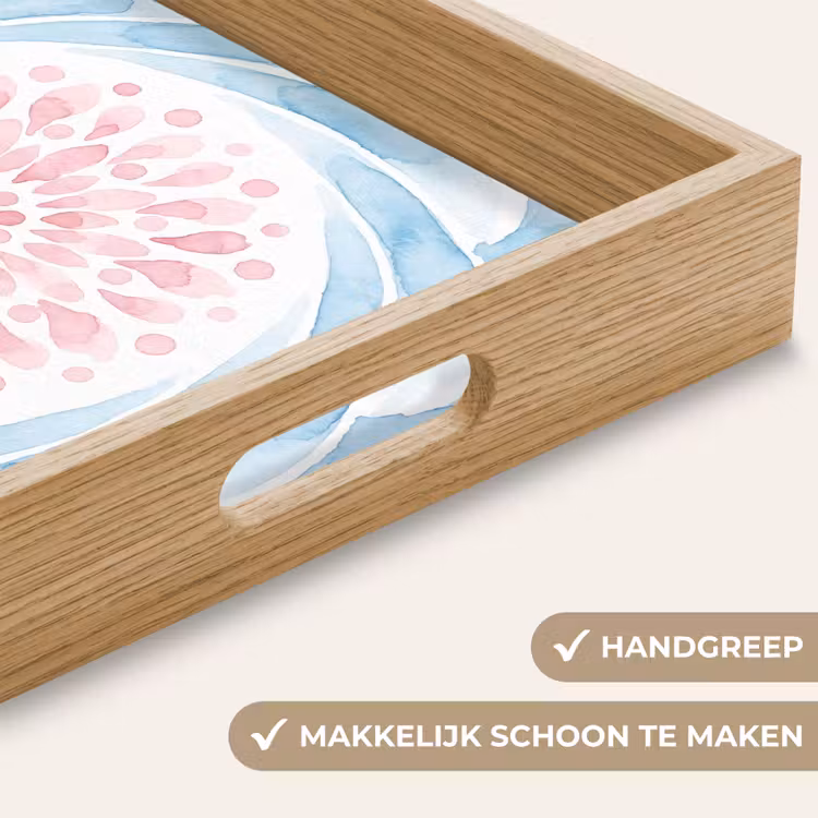 Abstract - Bloemvorm - Aquarel - Roze - Blauw Dienblad Rechthoek middel -USP_HandgreepNL