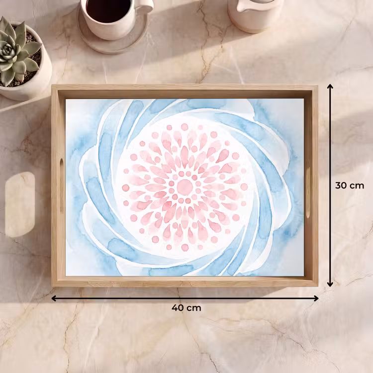 Abstract - Bloemvorm - Aquarel - Roze - Blauw Dienblad Rechthoek middel -USP_Formaat