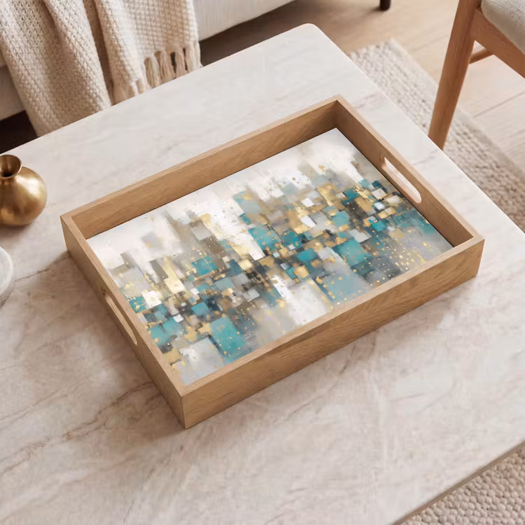 Abstract - Blokken - Goud - Skyline Dienblad Rechthoek middel -sfeer1