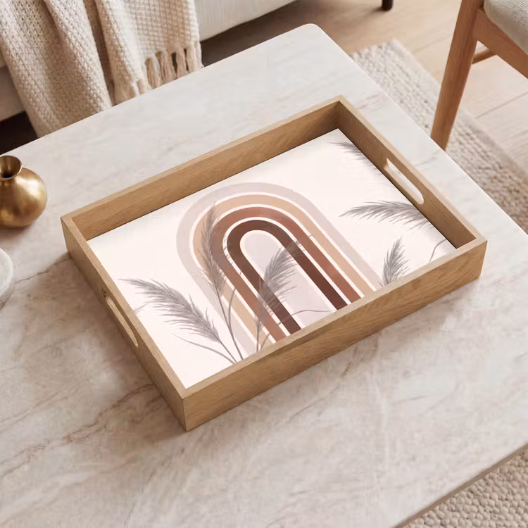 Abstract - Bogen - Plant - Boho - Beige Dienblad Rechthoek middel -sfeer1