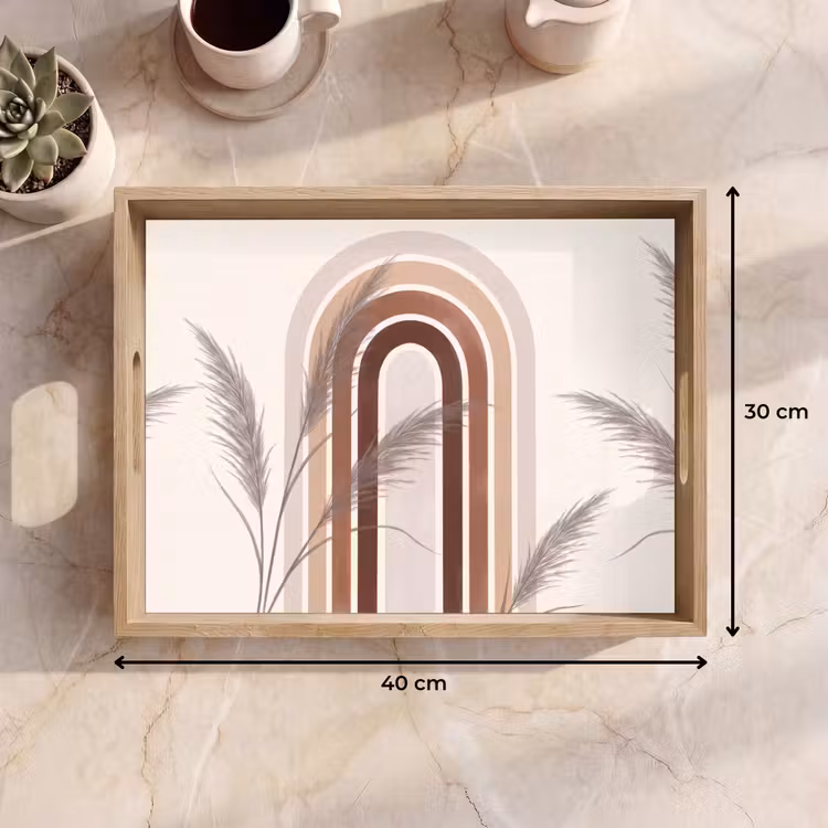 Abstract - Bogen - Plant - Boho - Beige Dienblad Rechthoek middel -USP_Formaat