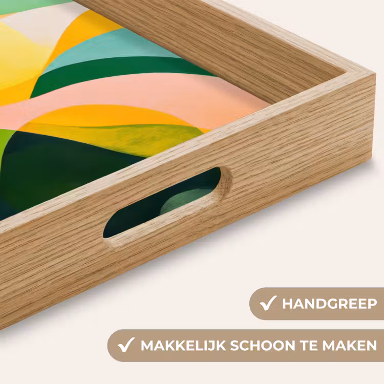 Abstract - Geel - Roze - Groen Dienblad Rechthoek middel -USP_HandgreepNL