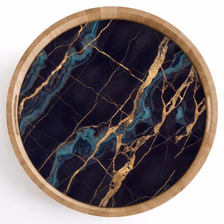 Abstract - Gouden lijnen - Kunst - Modern - Zwart Dienblad Rond middel -z3d_shopping