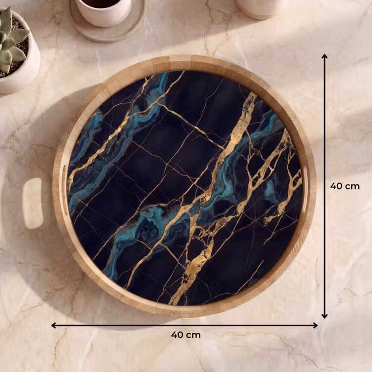Abstract - Gouden lijnen - Kunst - Modern - Zwart Dienblad Rond middel -USP_Formaat