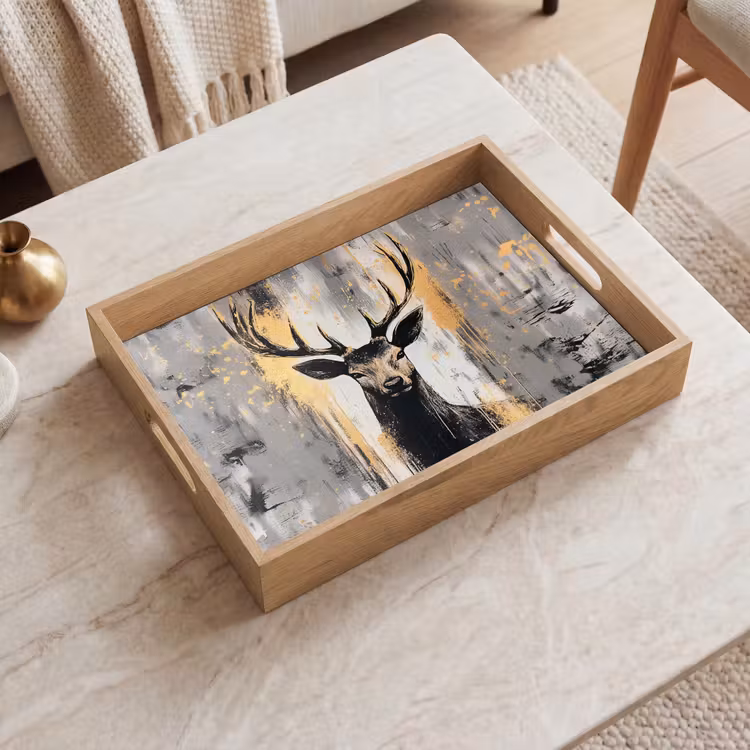 Abstract - Hert - Gewei - Goud Dienblad Rechthoek middel -sfeer1