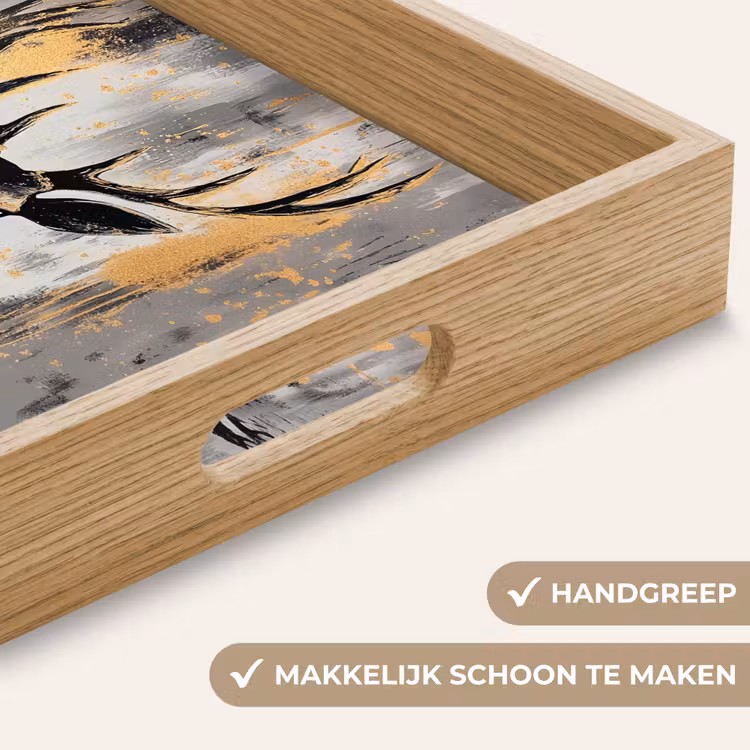 Abstract - Hert - Gewei - Goud Dienblad Rechthoek middel -USP_HandgreepNL