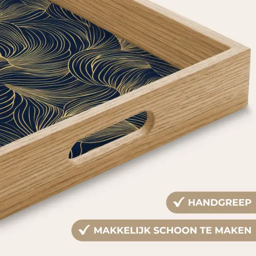 Abstract - Lijnen - Blauw - Goud Dienblad Rechthoek middel 911 -USP_HandgreepNL