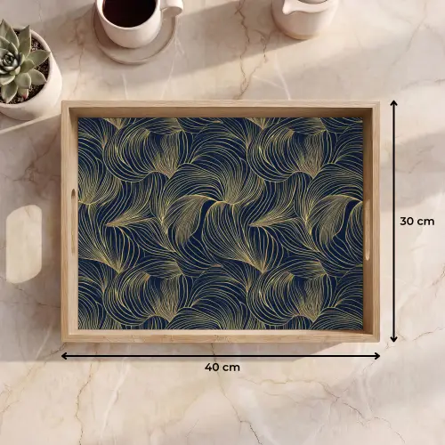 Abstract - Lijnen - Blauw - Goud Dienblad Rechthoek middel 911 -USP_Formaat