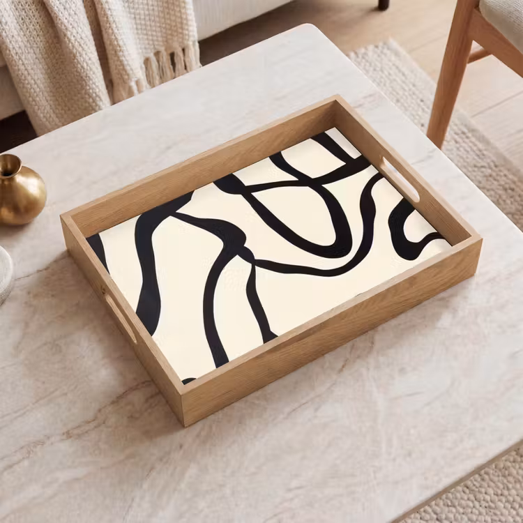 Abstract - Lijnen - Modern - Beige Dienblad Rechthoek middel -sfeer1