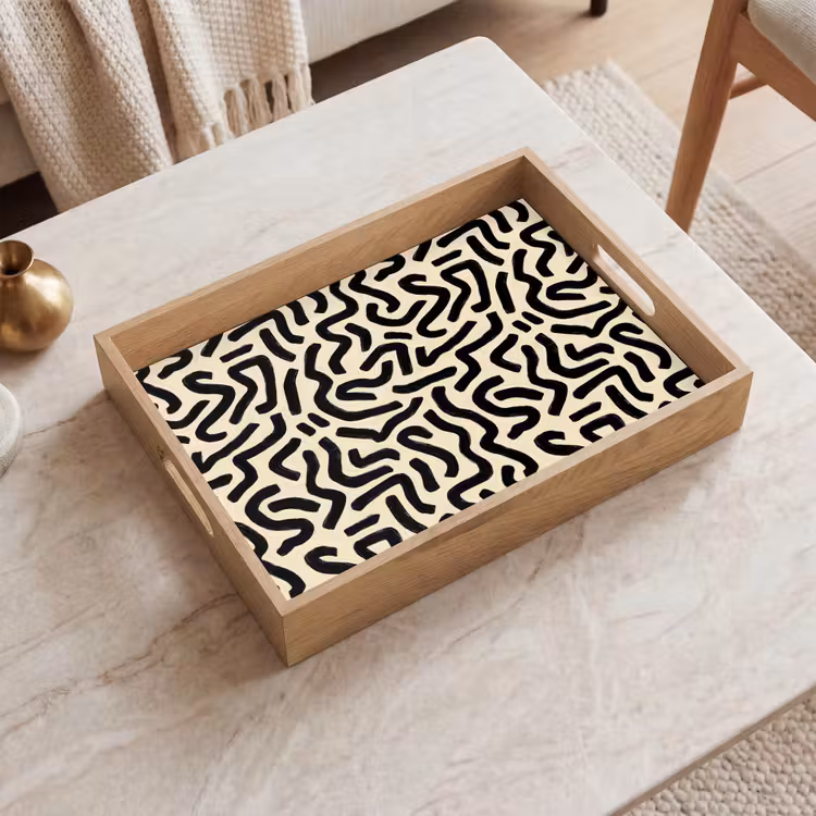 Abstract - Lijnen - Zwart Dienblad Rechthoek middel 911 -sfeer1