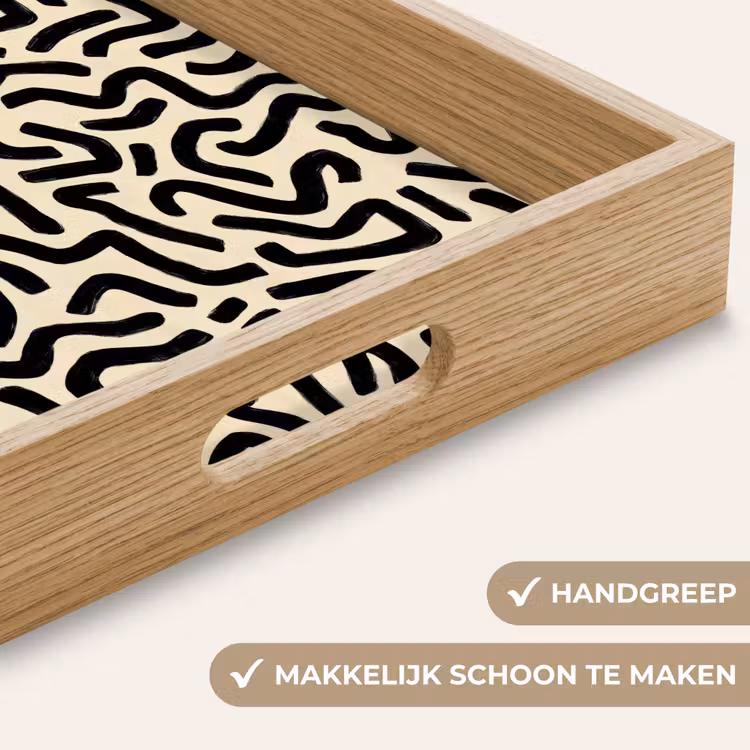 Abstract - Lijnen - Zwart Dienblad Rechthoek middel 911 -USP_HandgreepNL