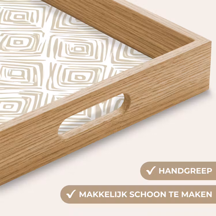 Abstract - Ruit - Beige Dienblad Rechthoek middel 911 -USP_HandgreepNL
