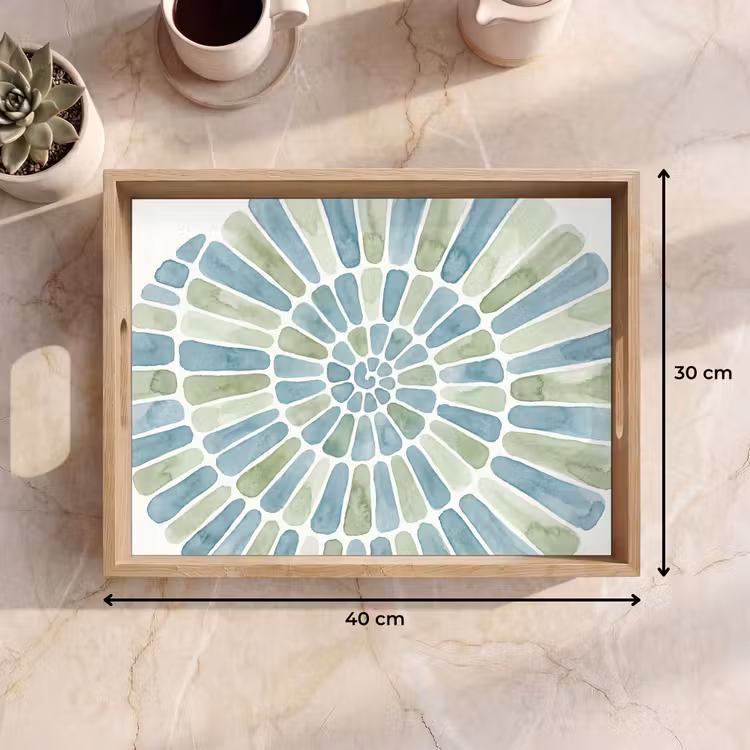 Abstract - Spiraal - Patroon - Modern - Blauw-Groen Dienblad Rechthoek middel -USP_Formaat