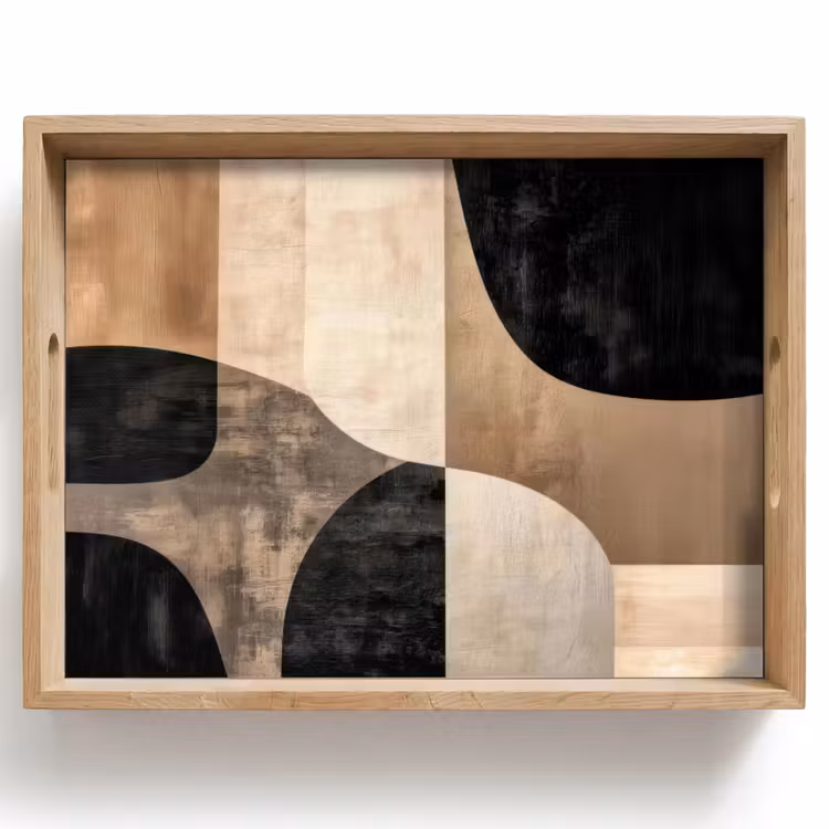 Abstract - Vlakken - Zwart - Rond Dienblad Rechthoek middel -z3d_shopping