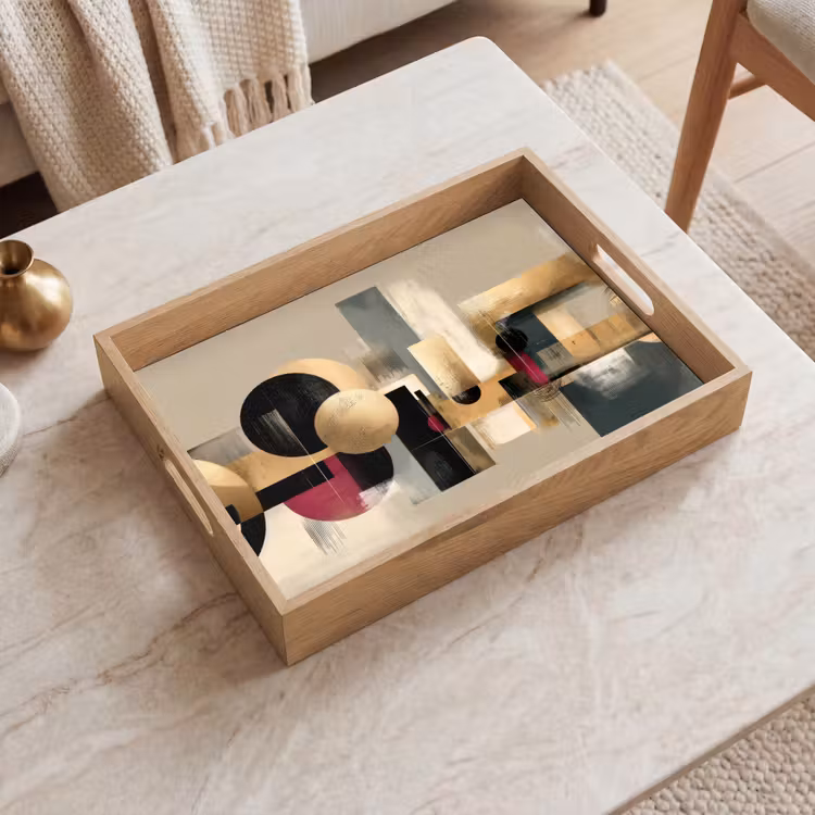 Abstract - Vormen - Beige - Texturen Dienblad Rechthoek middel -sfeer1