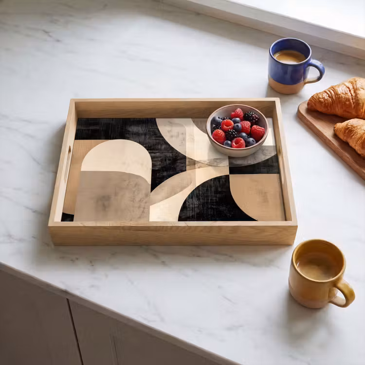 Abstract - Vormen - Modern - Beige Dienblad Rechthoek middel -sfeer2