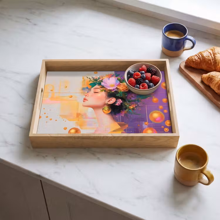 Abstract - Vrouw - Bloemenkroon - Goud Dienblad Rechthoek middel -sfeer2
