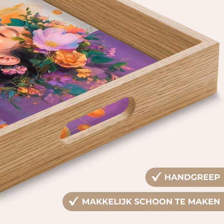 Abstract - Vrouw - Bloemenkroon - Goud Dienblad Rechthoek middel -USP_HandgreepNL