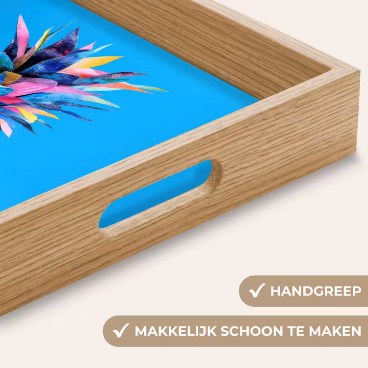 Ananas - Blauw - Tropisch - Vrolijk Dienblad Rechthoek middel -USP_HandgreepNL