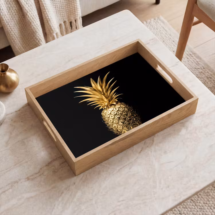 Ananas - Zwart - Goud - Luxe Dienblad Rechthoek middel -sfeer1