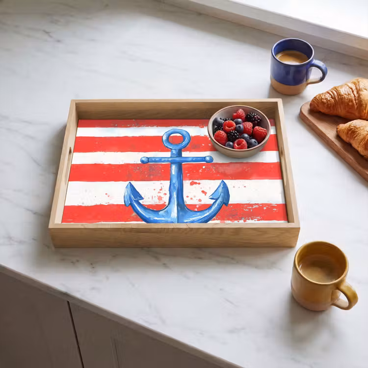 Anker - Verfspatten - Rood - Blauw Dienblad Rechthoek middel -sfeer2