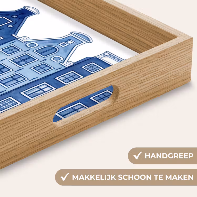 Aquarel - Grachtenpanden - Delfts - Blauw Dienblad Rechthoek middel -USP_HandgreepNL
