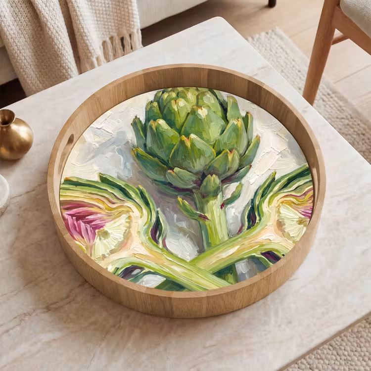 Dienblad - Artisjok - Citroen - Eten - Artisjok - Citroen - Eten Dienblad Rond middel