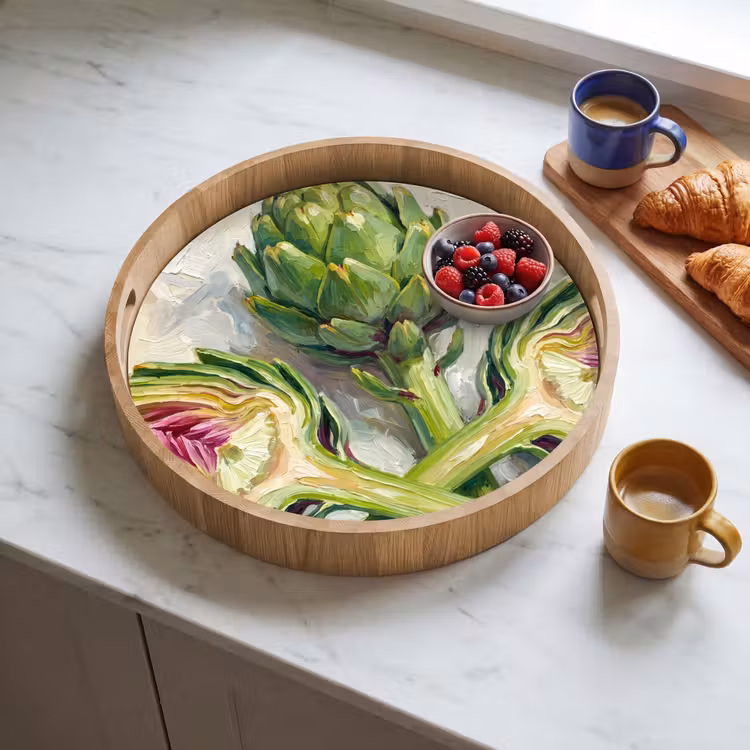 Dienblad - Artisjok - Citroen - Eten - Artisjok - Citroen - Eten Dienblad Rond middel
