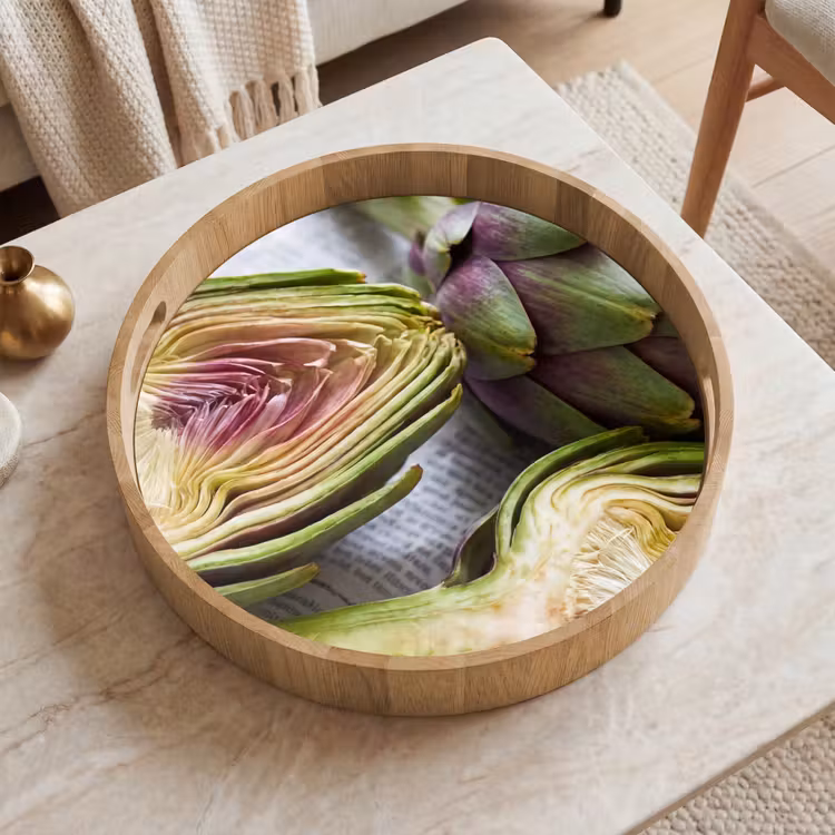 Dienblad - Artisjok - Doorgesneden - Eten - Artisjok - Doorgesneden - Eten Dienblad Rond middel