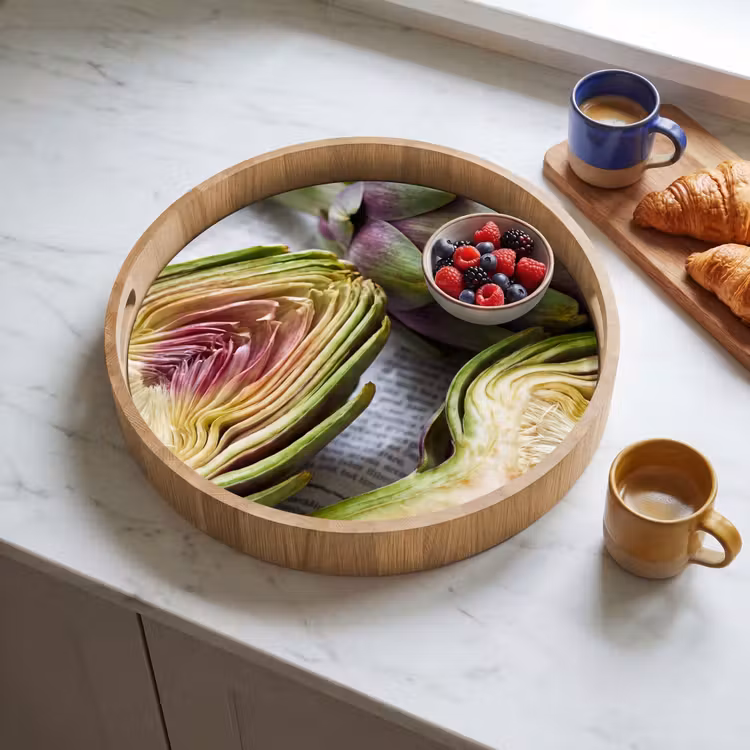 Dienblad - Artisjok - Doorgesneden - Eten - Artisjok - Doorgesneden - Eten Dienblad Rond middel