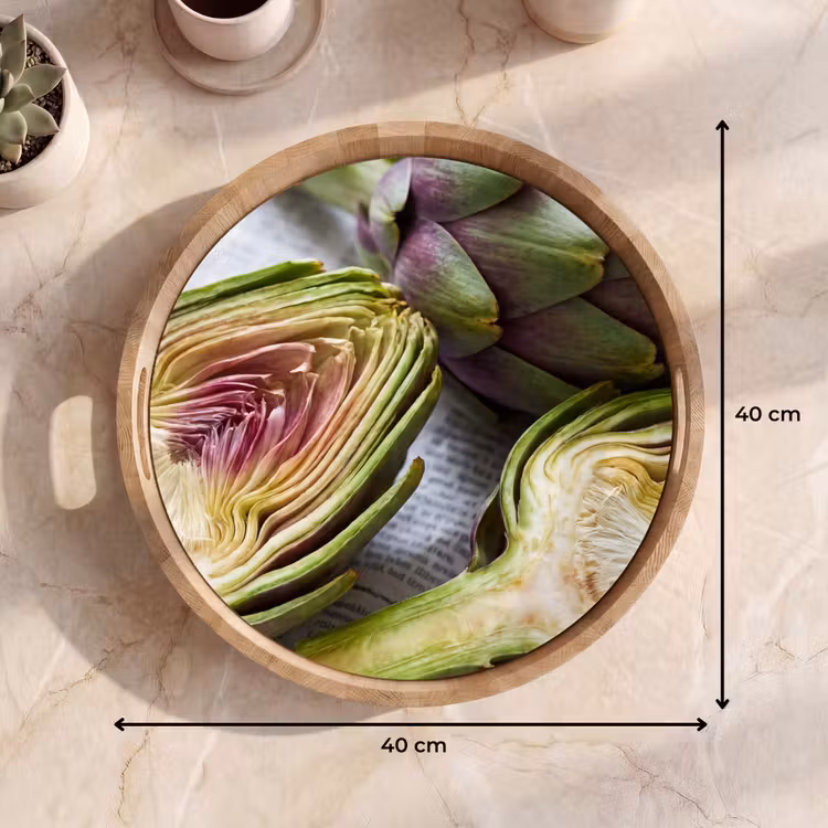 Dienblad - Artisjok - Doorgesneden - Eten - Artisjok - Doorgesneden - Eten Dienblad Rond middel