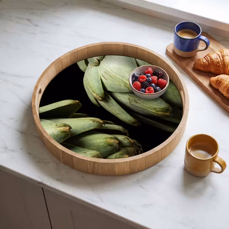 Dienblad - Artisjok - Groen - Eten - Artisjok - Groen - Eten Dienblad Rond middel