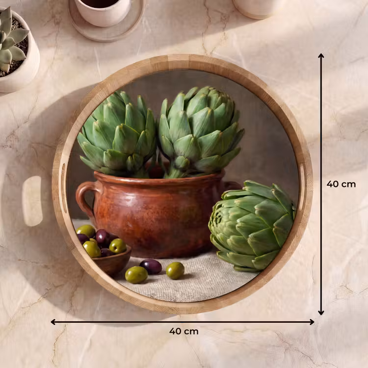Dienblad - Artisjokken - Olijven - Eten - Artisjokken - Olijven - Eten Dienblad Rond middel