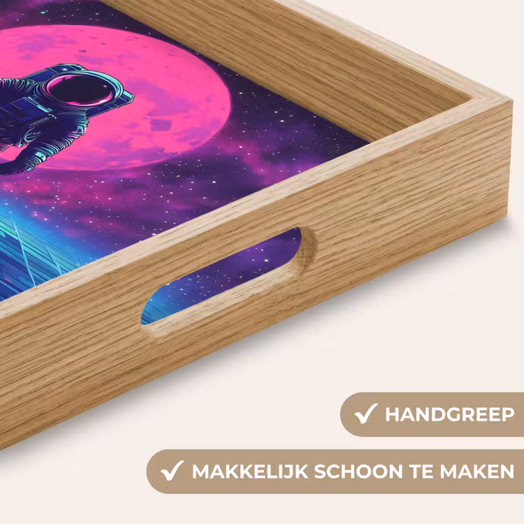 Astronaut - Maan - Roze - Sterrennevels Dienblad Rechthoek middel -USP_HandgreepNL