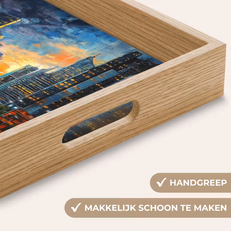 Auto - Skyline - Zon - Blauw Dienblad Rechthoek middel -USP_HandgreepNL