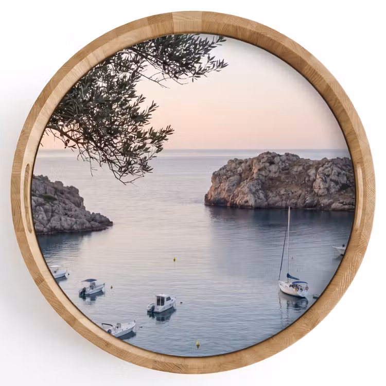 Dienblad - Baai - boten - zonsondergang - Baai - boten - zonsondergang Dienblad Rond middel