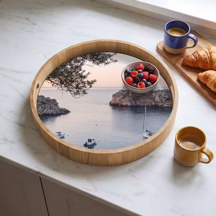 Dienblad - Baai - boten - zonsondergang - Baai - boten - zonsondergang Dienblad Rond middel