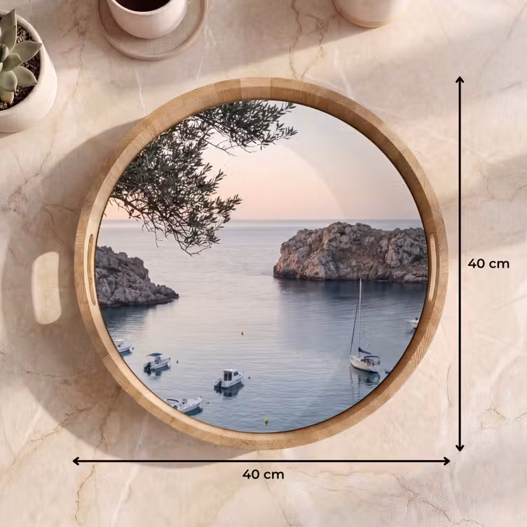 Dienblad - Baai - boten - zonsondergang - Baai - boten - zonsondergang Dienblad Rond middel