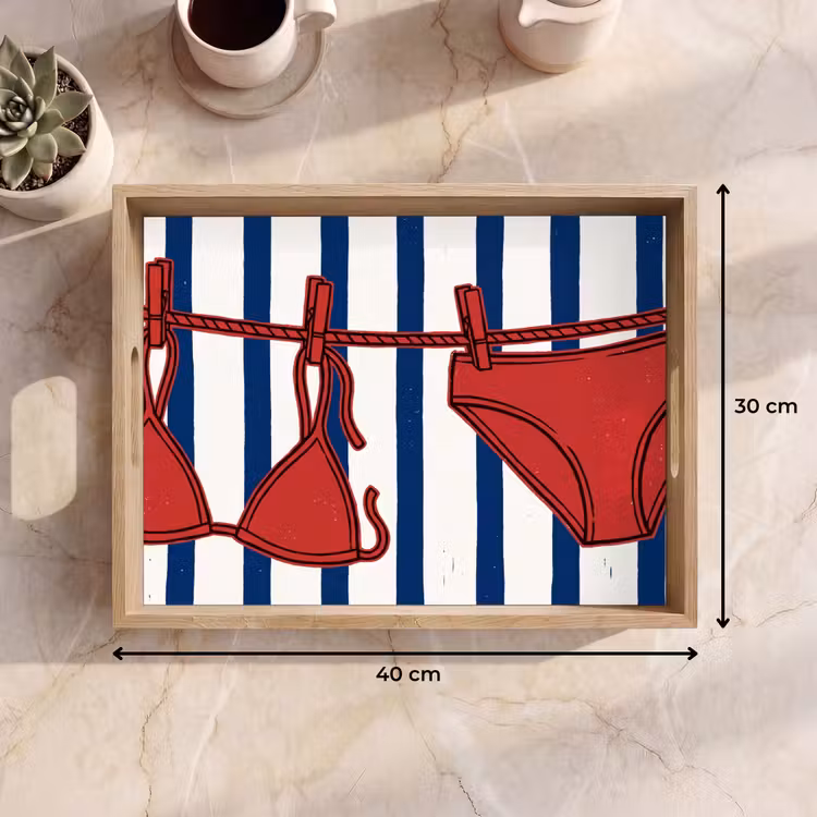 Badkleding - Waslijn - Zomer - Illustratie - Rood Dienblad Rechthoek middel -USP_Formaat