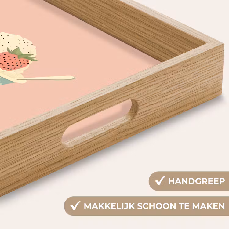 Bakje - Ijs - Aardbei - Roze Dienblad Rechthoek middel -USP_HandgreepNL