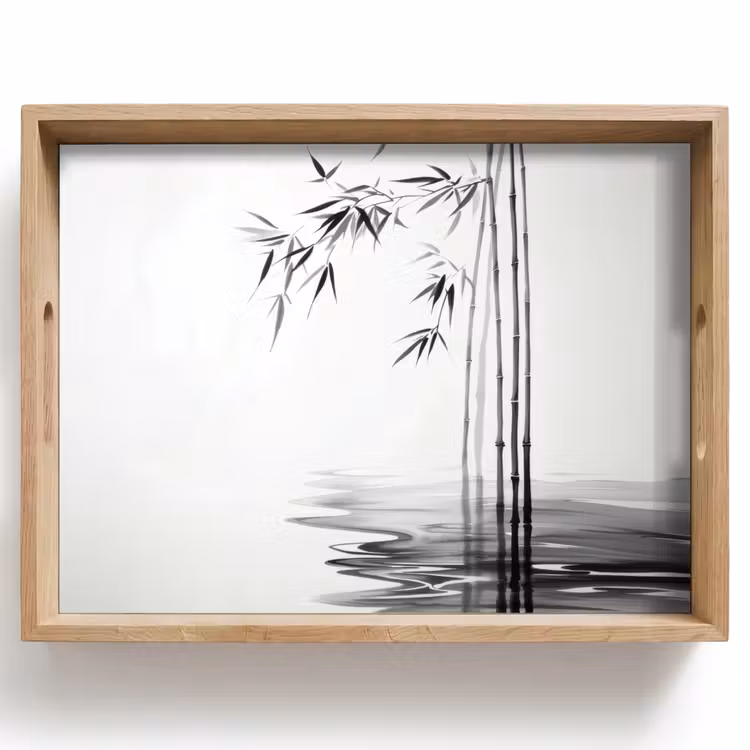 Bamboestammen - Water - Minimalistisch - Wit Dienblad Rechthoek middel -z3d_shopping