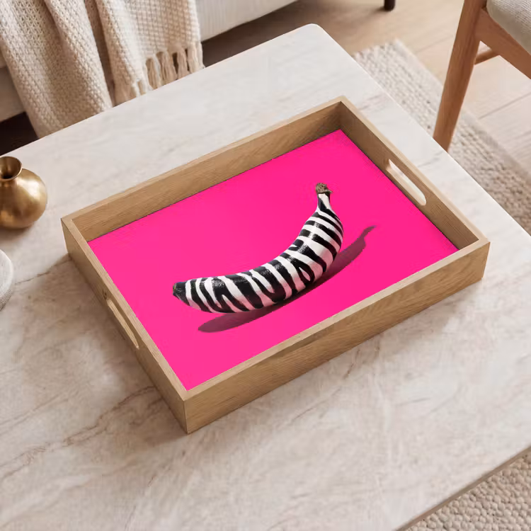 Banaan - Zebraprint - Roze Dienblad Rechthoek middel -sfeer1