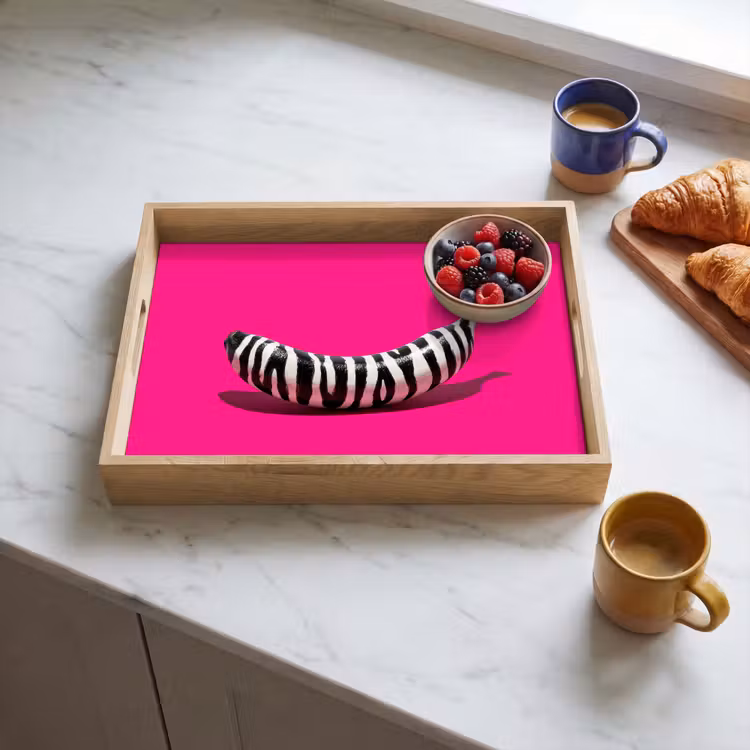 Banaan - Zebraprint - Roze Dienblad Rechthoek middel -sfeer2