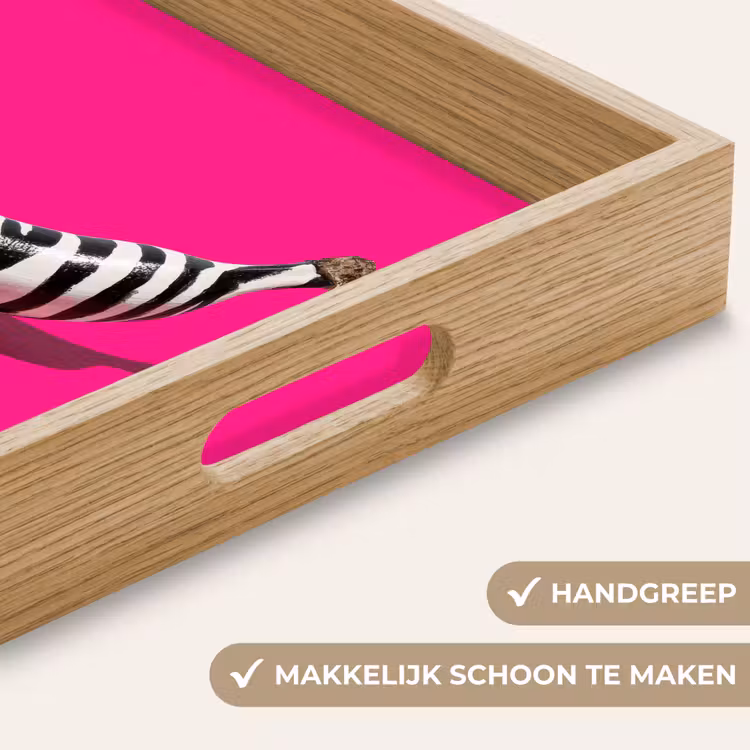 Banaan - Zebraprint - Roze Dienblad Rechthoek middel -USP_HandgreepNL