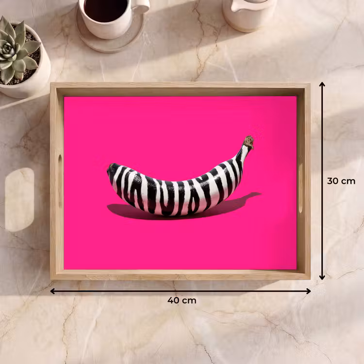 Banaan - Zebraprint - Roze Dienblad Rechthoek middel -USP_Formaat