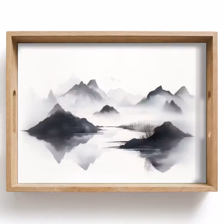 Bergen - Mistig - Water - Wit Dienblad Rechthoek middel -z3d_shopping